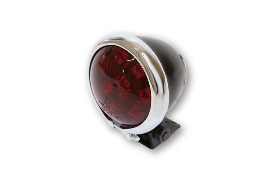 SHIN YO LED-Rücklicht BATES STYLE, schwarzes Gehäuse m. Chromrahmen, rotes Glas