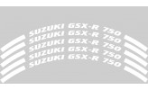 Schriftzug für Felgenrand, 9 mm, \"Suzuki GSX-R 750\", weiß